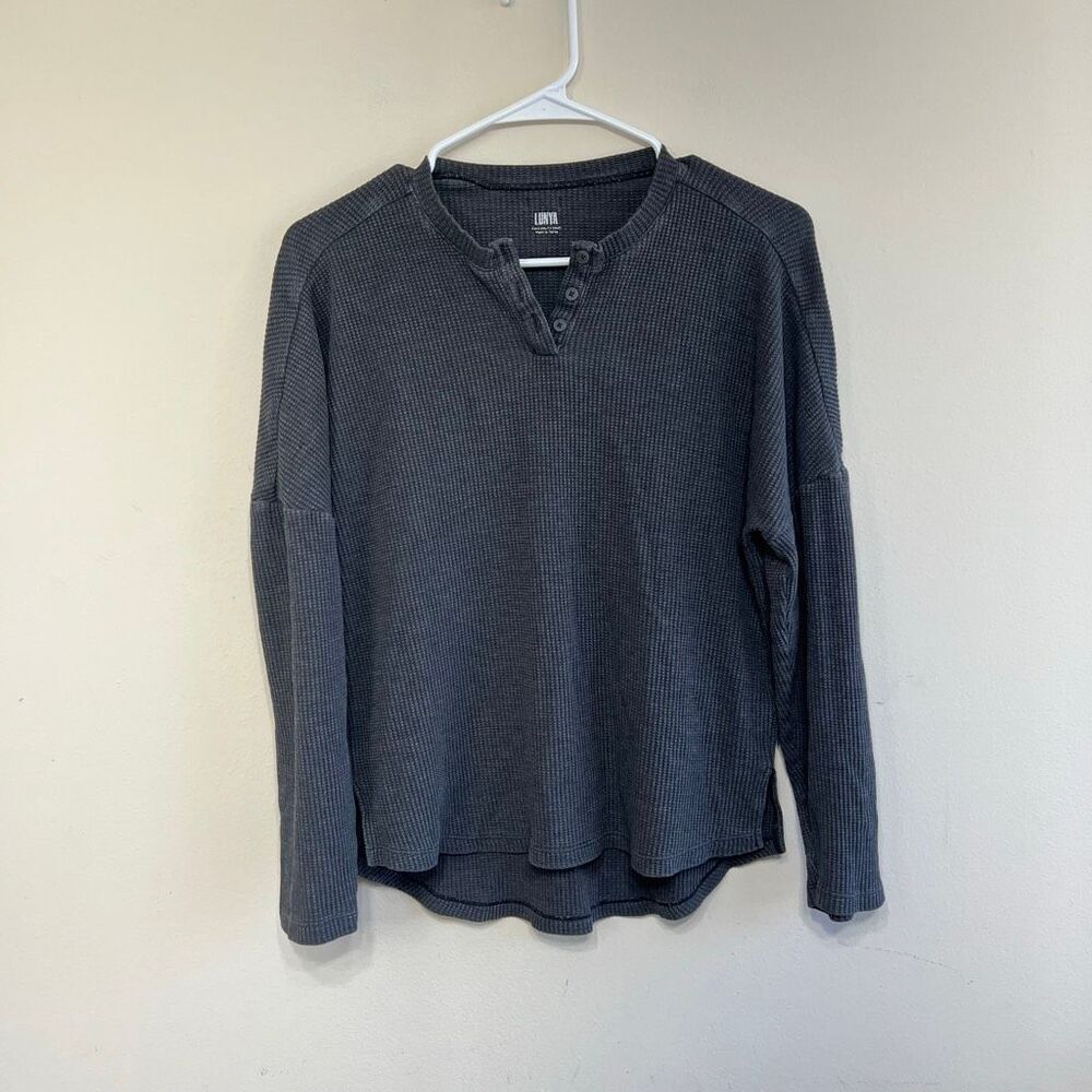 Lunya Gray Waffle Knit Long Sleeve Henley XS Women
